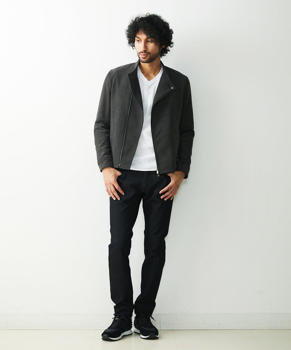 MNJDS30390 MICHEL KLEIN HOMME(ミッシェルクラン オム) ニットライダースブルゾン カーキ