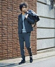 MNJDS30390 MICHEL KLEIN HOMME(ミッシェルクラン オム) ニットライダースブルゾン カーキ