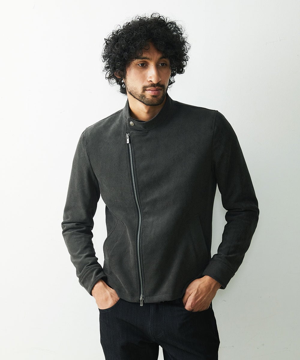 MNJDS30390 MICHEL KLEIN HOMME(ミッシェルクラン オム) ニットライダースブルゾン カーキ