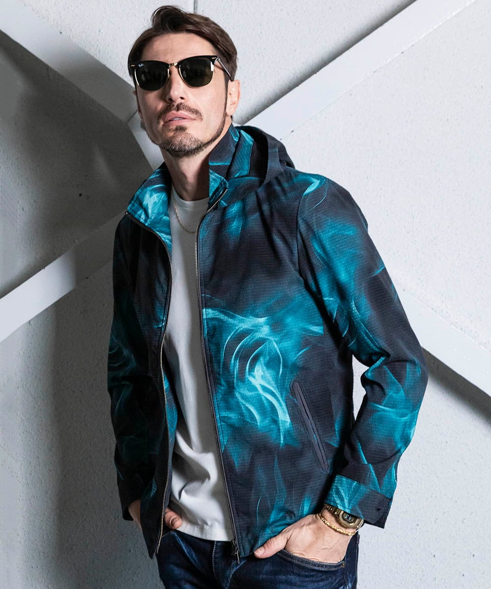 MNJGA54500 MICHEL KLEIN HOMME(ミッシェルクラン オム) スモーク柄メッシュパーカーブルゾン ブラック