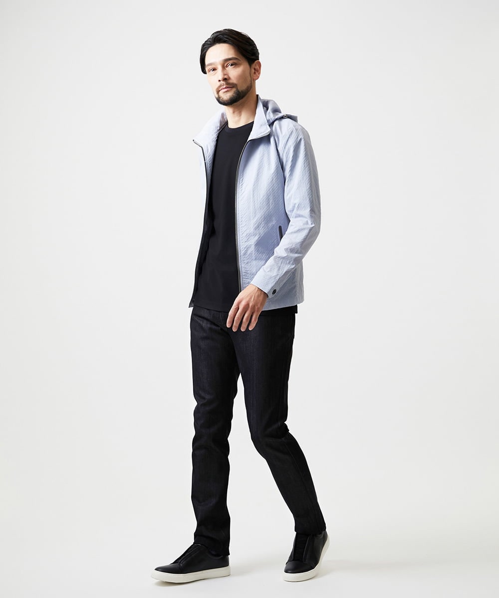 MNJGD55430 MICHEL KLEIN HOMME(ミッシェルクラン オム) フード付きスタンドカラーブルゾン ライトブルー