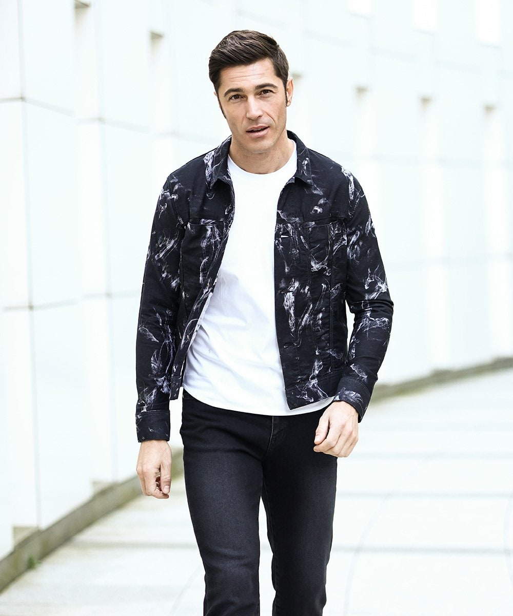 MNJGD91360 MICHEL KLEIN HOMME(ミッシェルクラン オム) 《日本製》20th　FACTOTUMコラボ　スモーク柄デニムジャケット ブラック