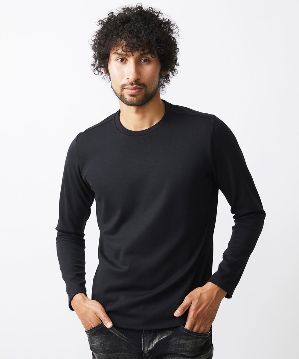 MNKAA51130 MICHEL KLEIN HOMME(ミッシェルクラン オム) 【2024年モデル】ダブルフェイスクルーネック長袖カットソー ブラック