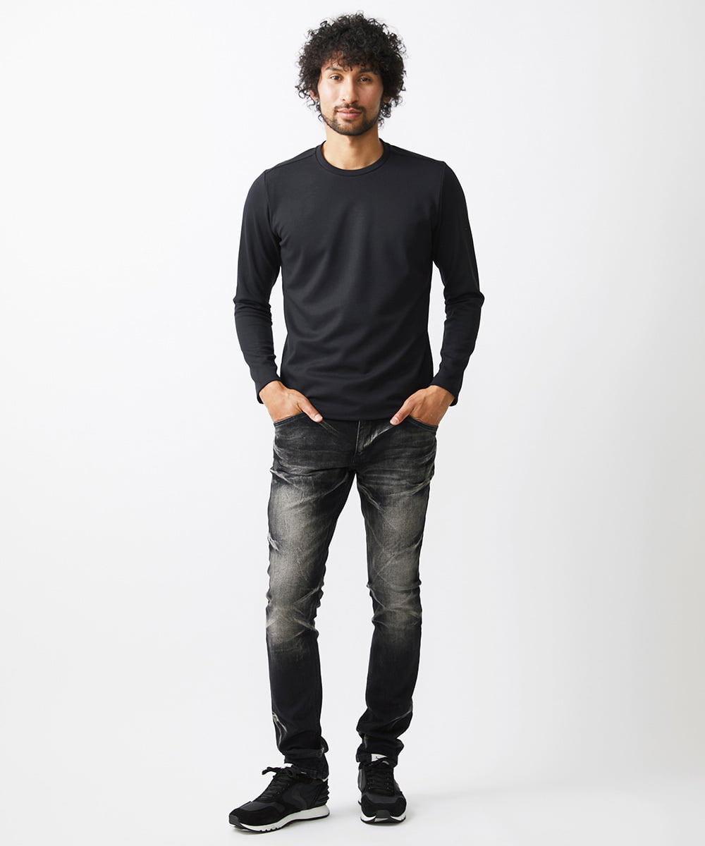 MNKAA51130 MICHEL KLEIN HOMME(ミッシェルクラン オム) 【2024年モデル】ダブルフェイスクルーネック長袖カットソー ブラック
