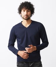 MNKAA53190 MICHEL KLEIN HOMME(ミッシェルクラン オム) 《日本製》千鳥柄Vネック長袖カットソー ネイビー