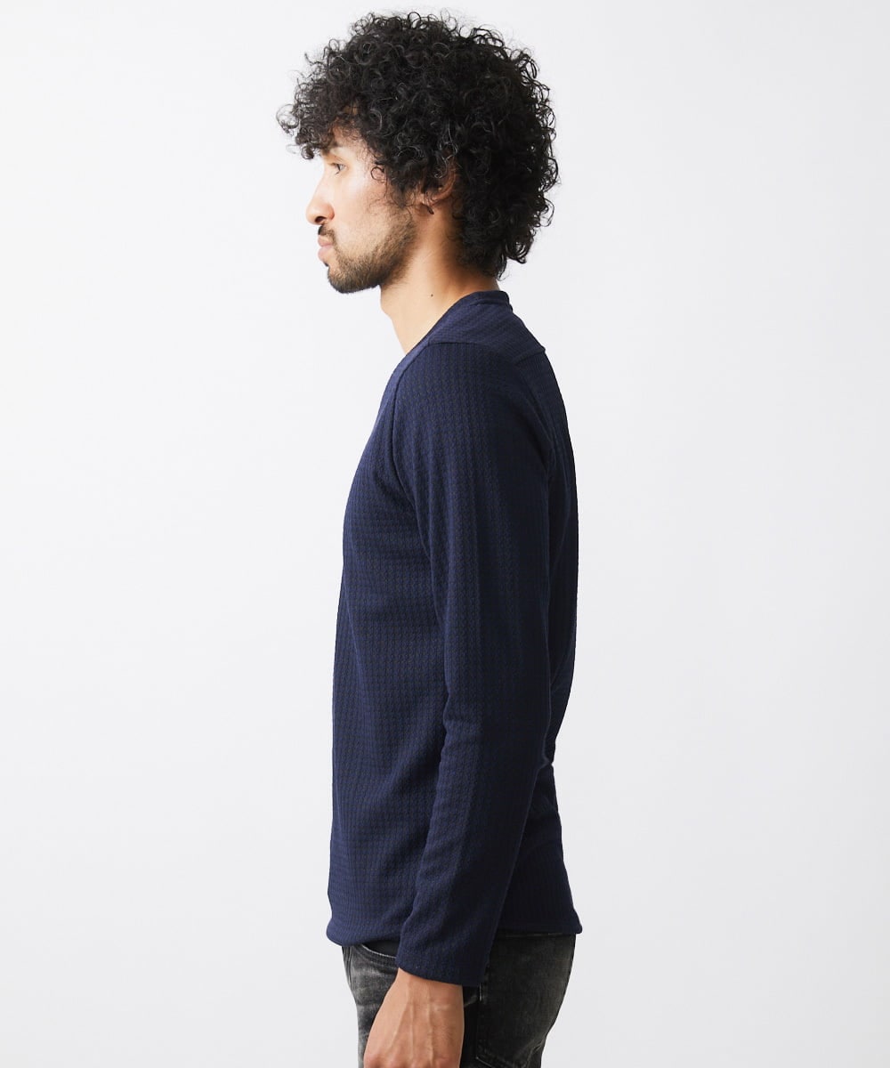 MNKAA53190 MICHEL KLEIN HOMME(ミッシェルクラン オム) 《日本製》千鳥柄Vネック長袖カットソー ネイビー