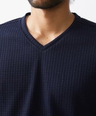 MNKAA53190 MICHEL KLEIN HOMME(ミッシェルクラン オム) 《日本製》千鳥柄Vネック長袖カットソー ネイビー