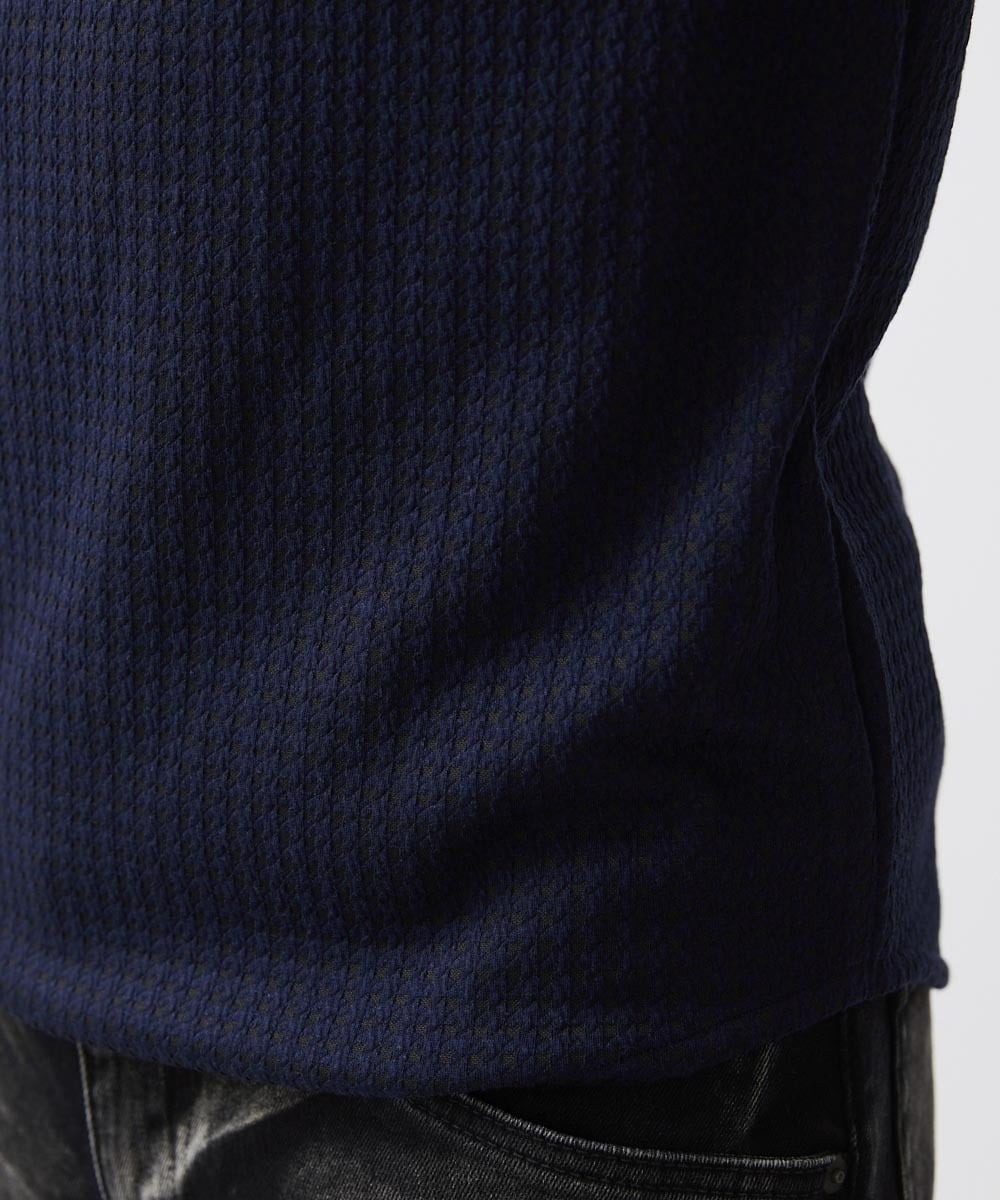 MNKAA53190 MICHEL KLEIN HOMME(ミッシェルクラン オム) 《日本製》千鳥柄Vネック長袖カットソー ネイビー