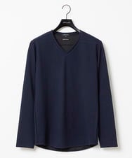 MNKAA53190 MICHEL KLEIN HOMME(ミッシェルクラン オム) 《日本製》千鳥柄Vネック長袖カットソー ネイビー