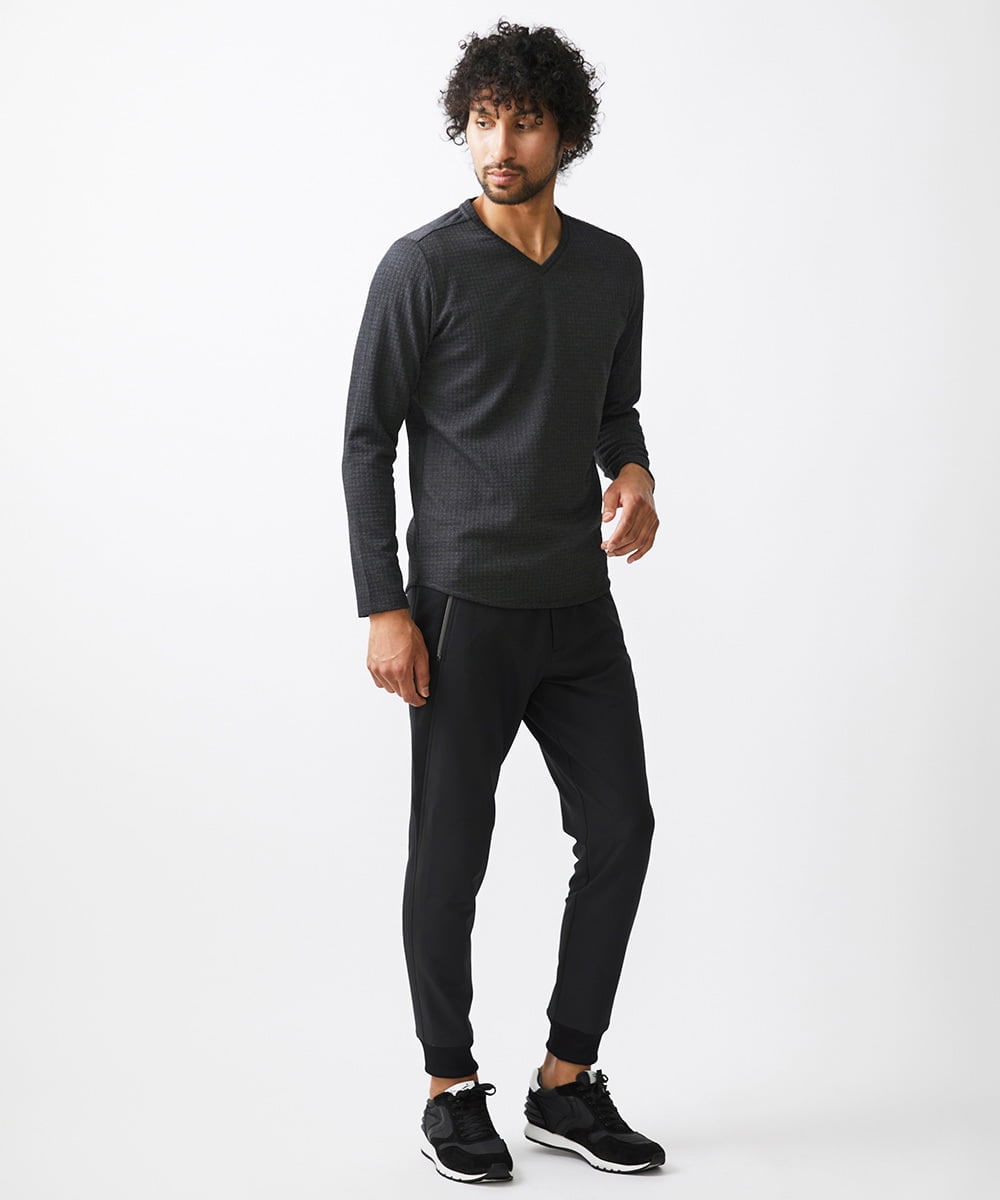 MNKAA53190 MICHEL KLEIN HOMME(ミッシェルクラン オム) 《日本製》千鳥柄Vネック長袖カットソー ダークグレー
