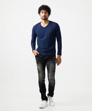 MNKAD61180 MICHEL KLEIN HOMME(ミッシェルクラン オム) 《日本製》リンクスVネック長袖カットソー ネイビー