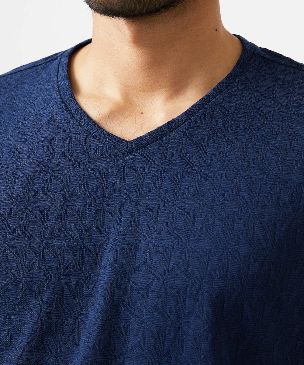 MNKAD61180 MICHEL KLEIN HOMME(ミッシェルクラン オム) 《日本製》リンクスVネック長袖カットソー ネイビー
