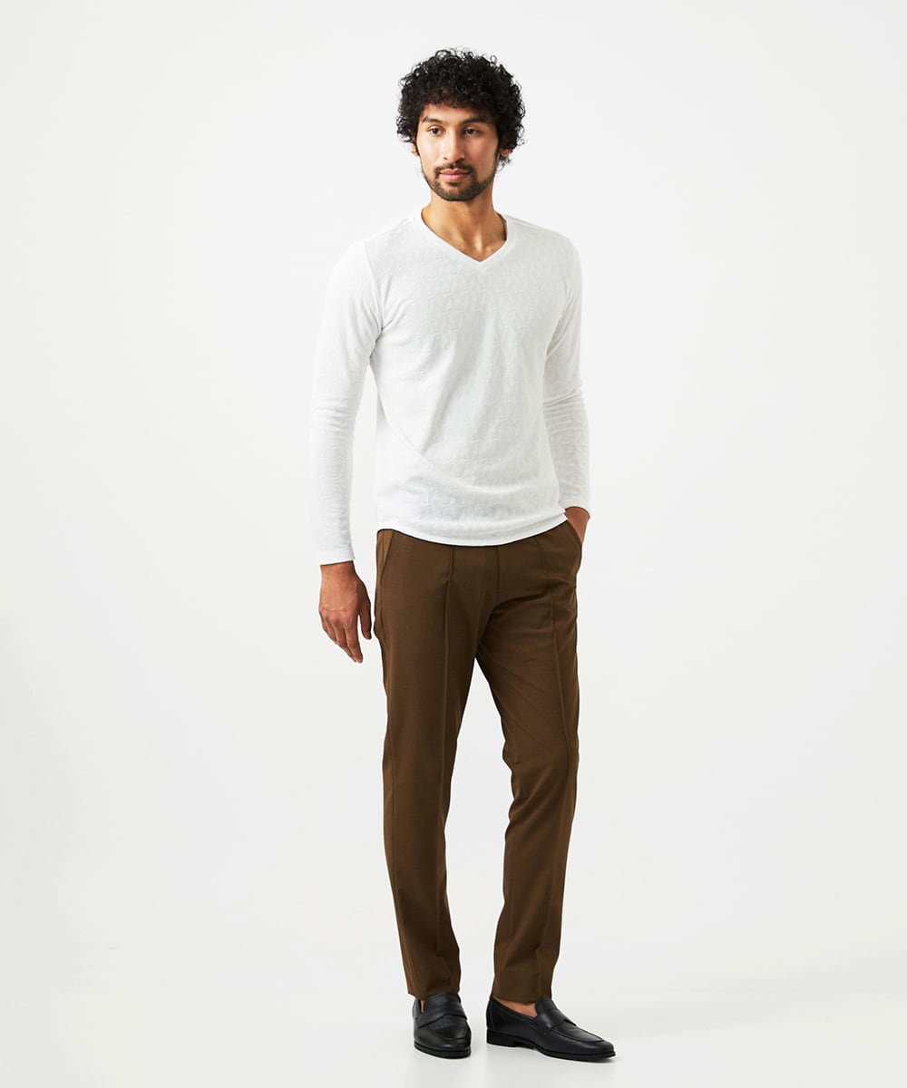 MNKAD61180 MICHEL KLEIN HOMME(ミッシェルクラン オム) 《日本製》リンクスVネック長袖カットソー ホワイト