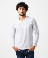 MNKAF60150 MICHEL KLEIN HOMME(ミッシェルクラン オム) 《日本製》レンガ柄Vネック長袖カットソー ライトグレー