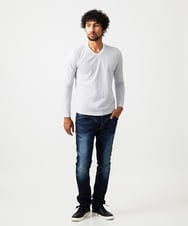 MNKAF60150 MICHEL KLEIN HOMME(ミッシェルクラン オム) 《日本製》レンガ柄Vネック長袖カットソー ライトグレー