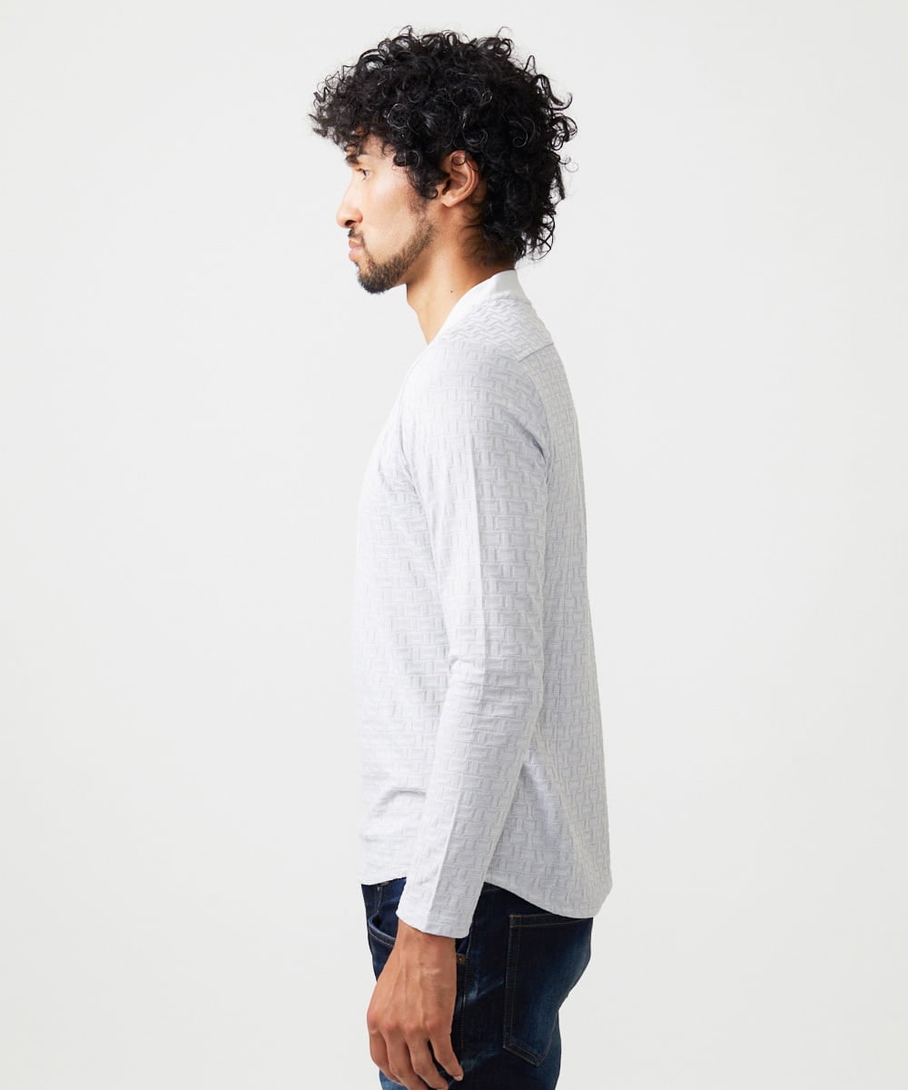 MNKAF60150 MICHEL KLEIN HOMME(ミッシェルクラン オム) 《日本製》レンガ柄Vネック長袖カットソー ライトグレー