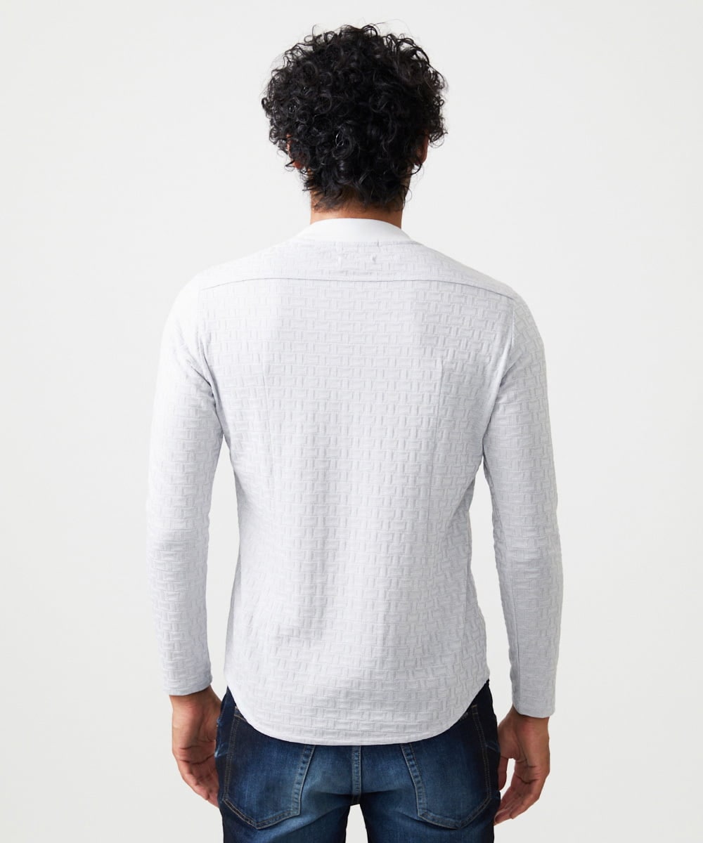 MNKAF60150 MICHEL KLEIN HOMME(ミッシェルクラン オム) 《日本製》レンガ柄Vネック長袖カットソー ライトグレー
