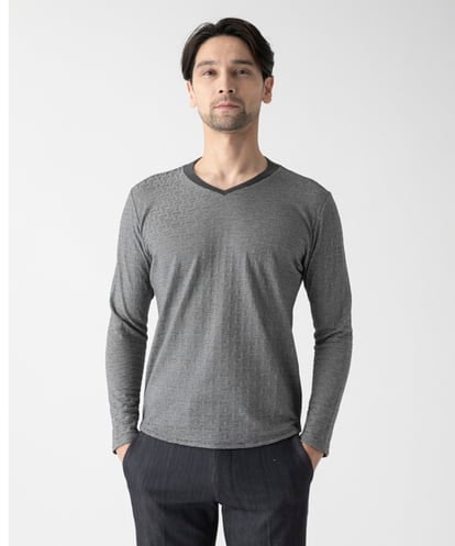 MNKAF60150 MICHEL KLEIN HOMME 《日本製》レンガ柄Vネック長袖カットソー