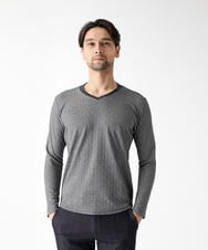 MNKAF60150 MICHEL KLEIN HOMME(ミッシェルクラン オム) 《日本製》レンガ柄Vネック長袖カットソー ダークグレー