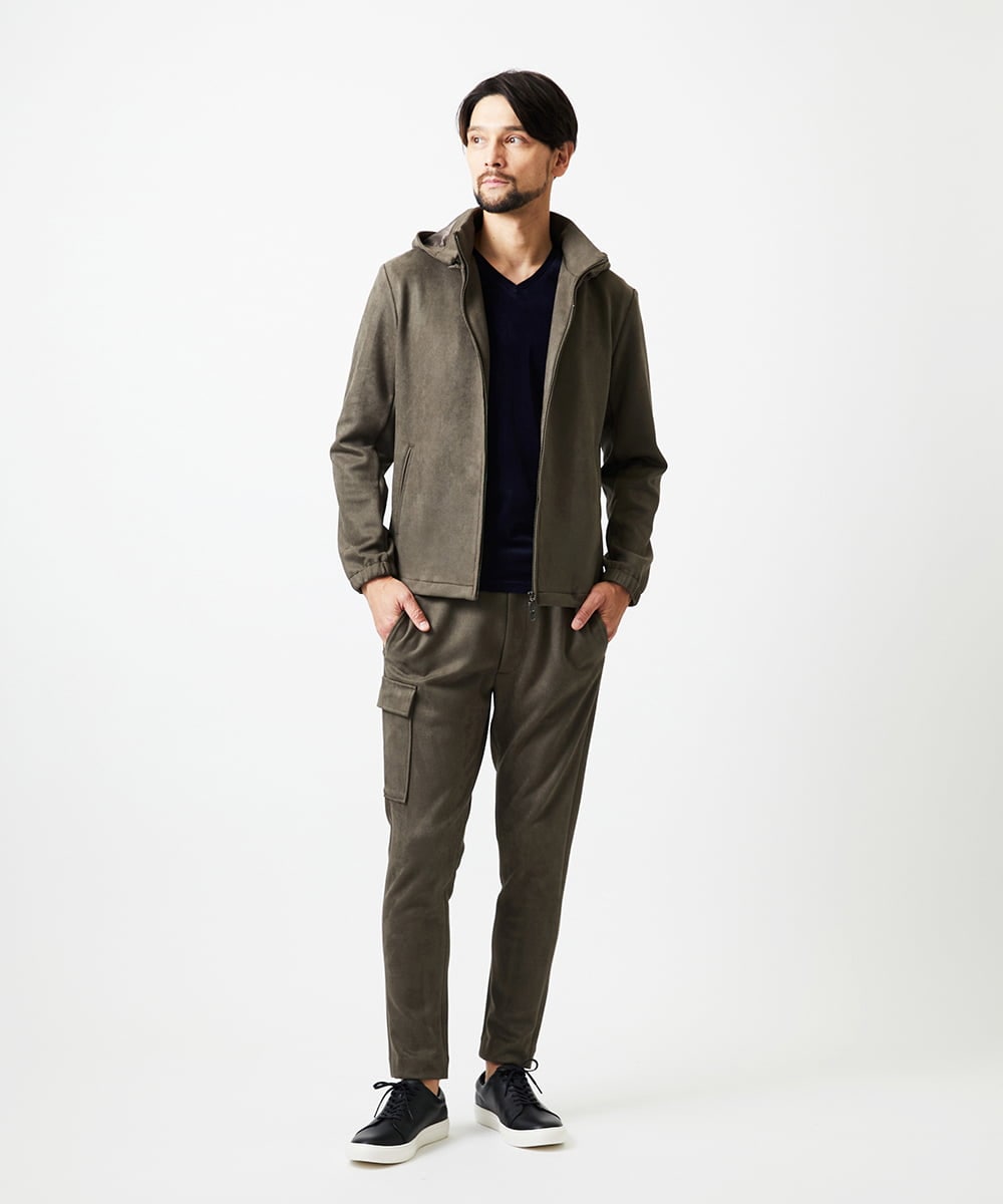 MNKAF64290 MICHEL KLEIN HOMME(ミッシェルクラン オム) 【セットアップ】スエード調パーカーブルゾン カーキ