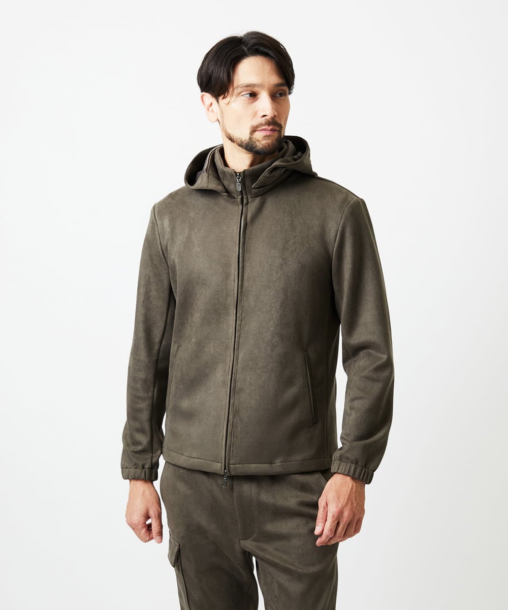 MNKAF64290 MICHEL KLEIN HOMME(ミッシェルクラン オム) 【セットアップ】スエード調パーカーブルゾン カーキ