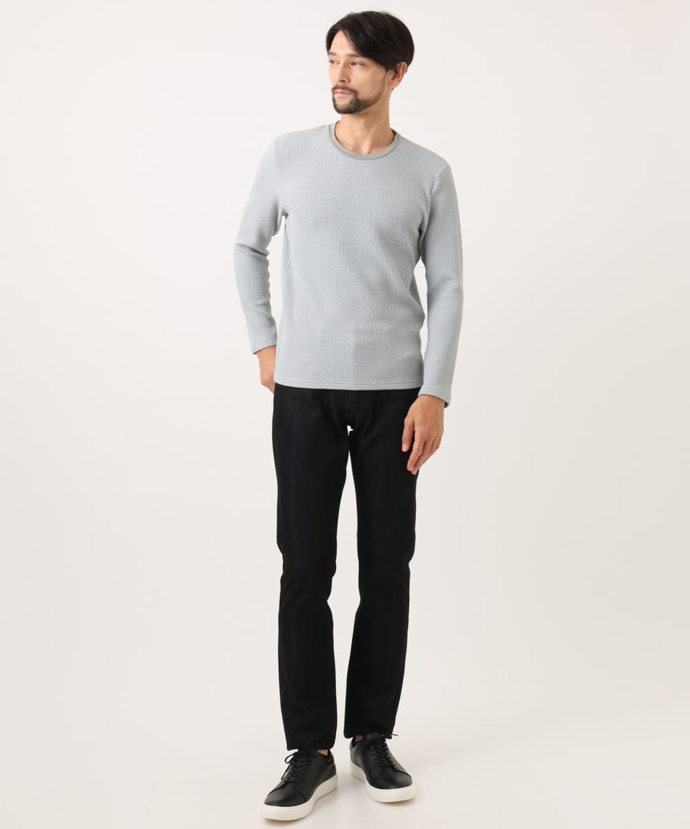 MNKAF66200 MICHEL KLEIN HOMME(ミッシェルクラン オム) ウェーブジャージクルーネック長袖カットソー ライトグレー