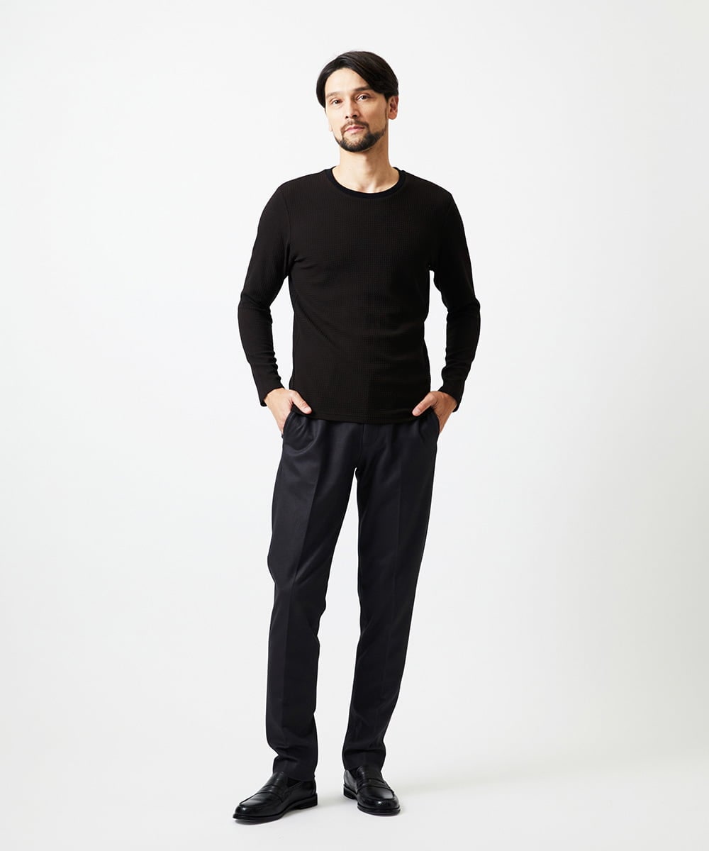 MNKAF66200 MICHEL KLEIN HOMME(ミッシェルクラン オム) ウェーブジャージクルーネック長袖カットソー ブラック