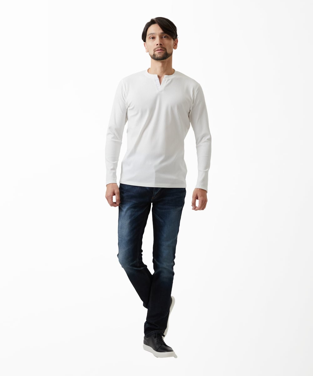 MNKAF69190 MICHEL KLEIN HOMME(ミッシェルクラン オム) メイストレッチリブカットソー ホワイト