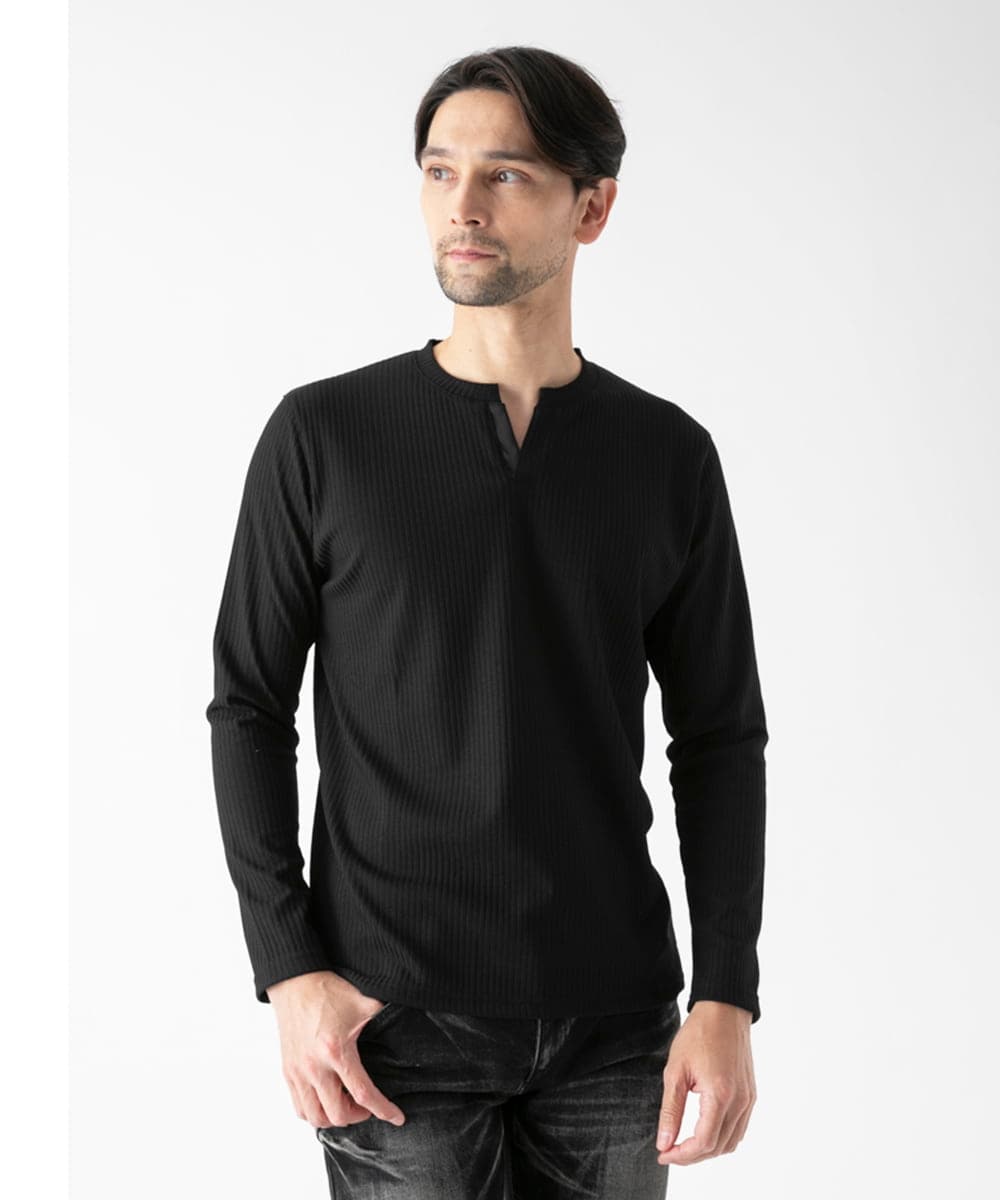 MNKAF69190 MICHEL KLEIN HOMME(ミッシェルクラン オム) メイストレッチリブカットソー ブラック