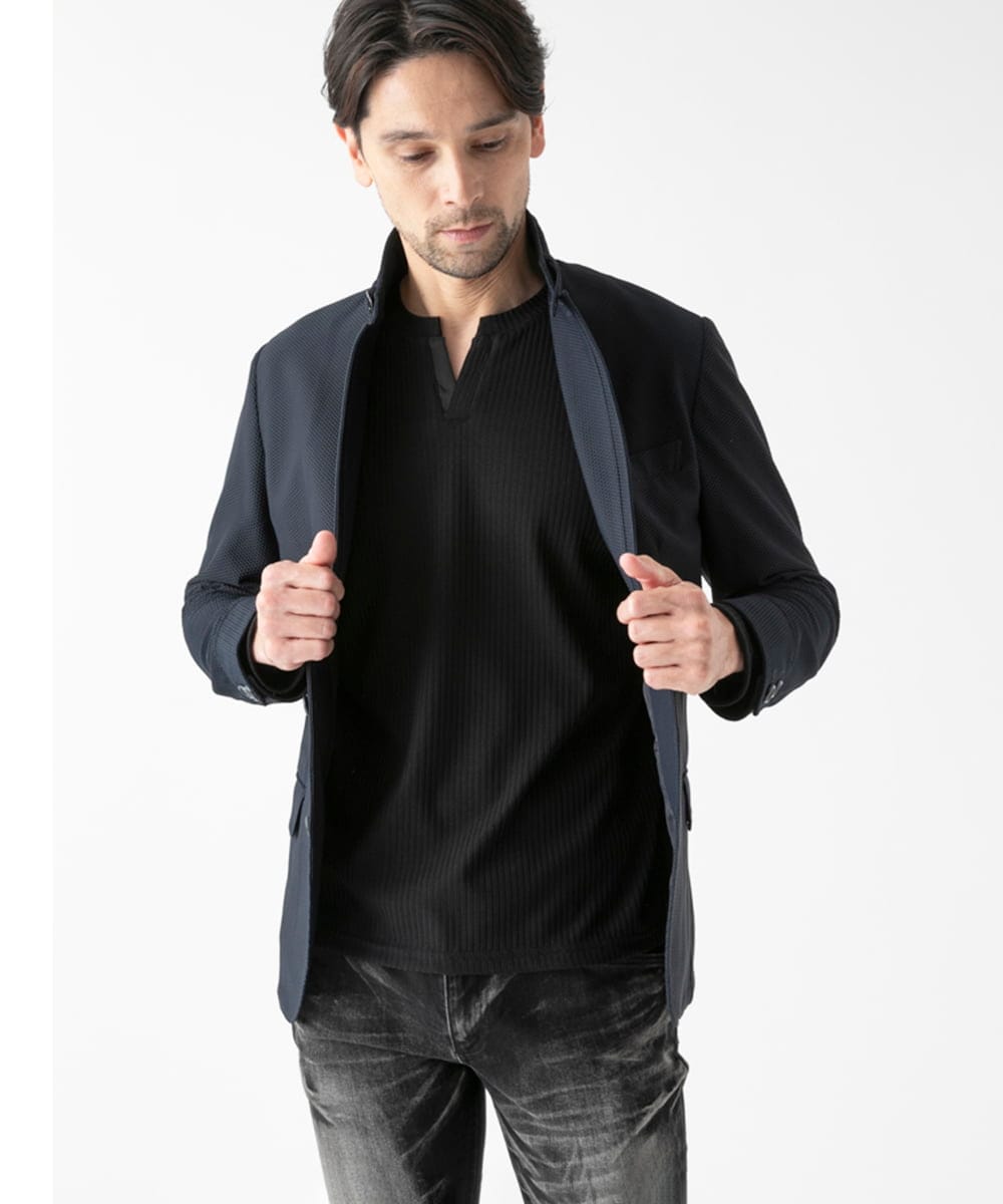 MNKAF69190 MICHEL KLEIN HOMME(ミッシェルクラン オム) メイストレッチリブカットソー ブラック