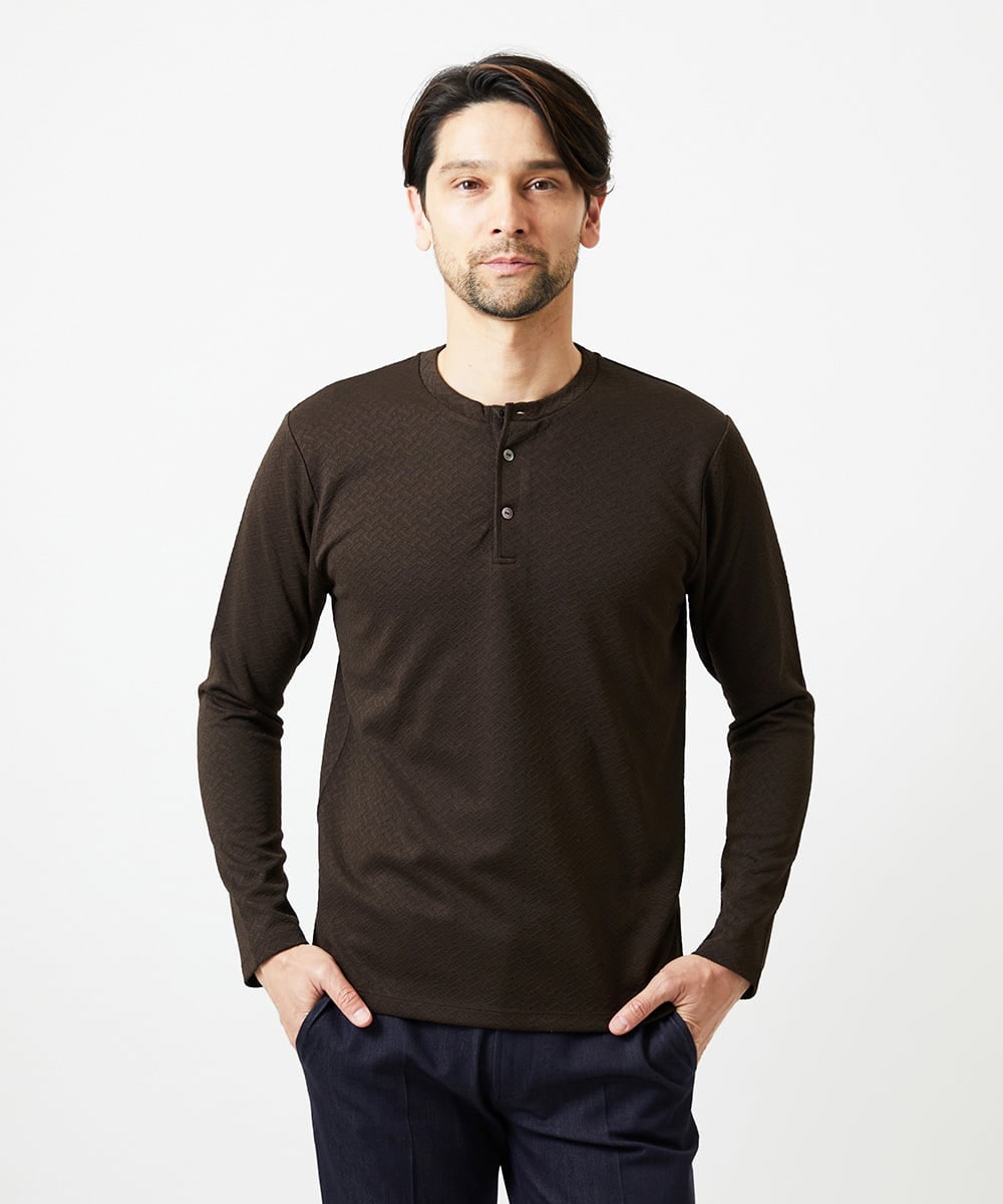 MNKAI54190 MICHEL KLEIN HOMME ジャガードヘンリーネック長袖カットソー