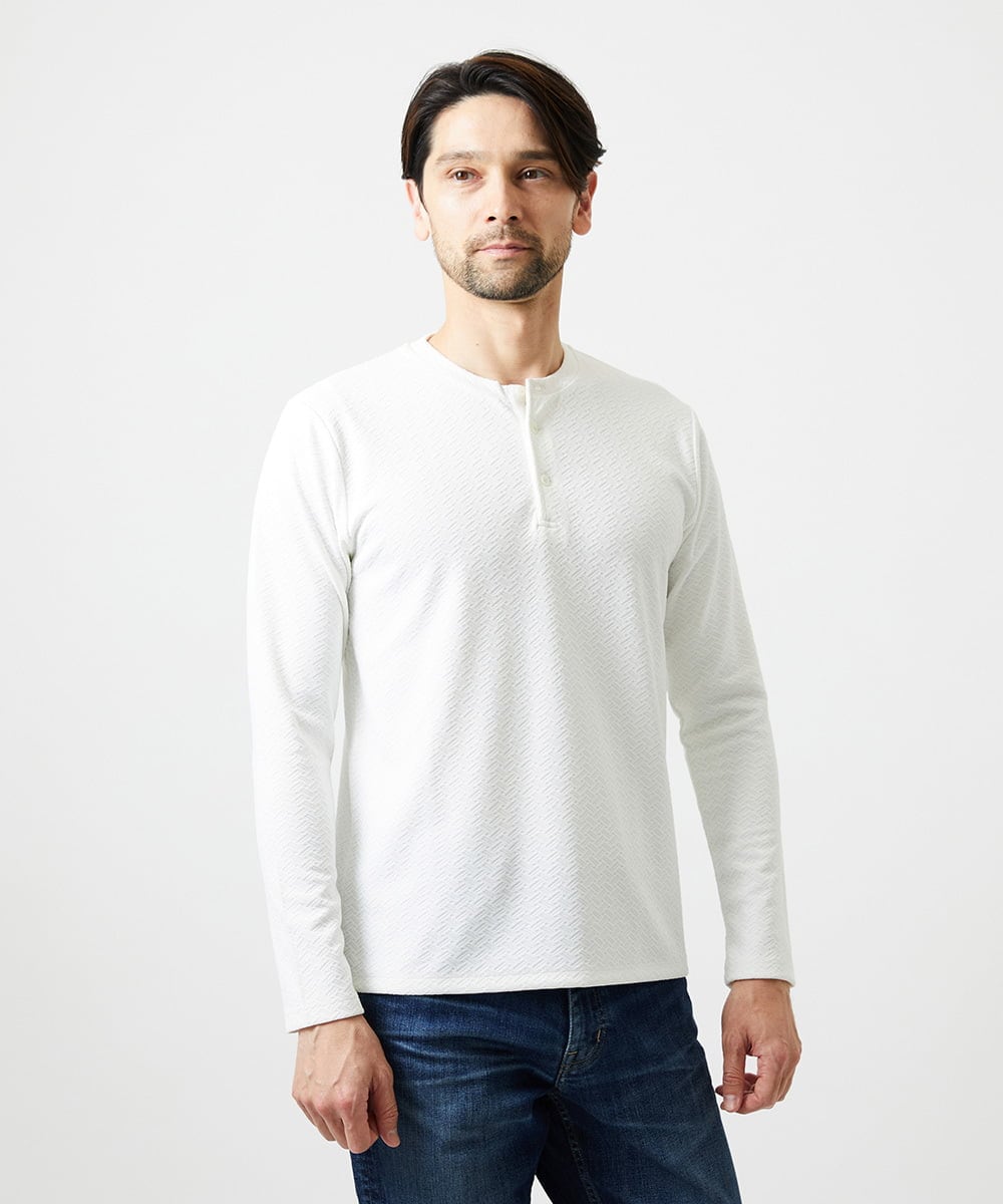 MNKAI54190 MICHEL KLEIN HOMME ジャガードヘンリーネック長袖カットソー