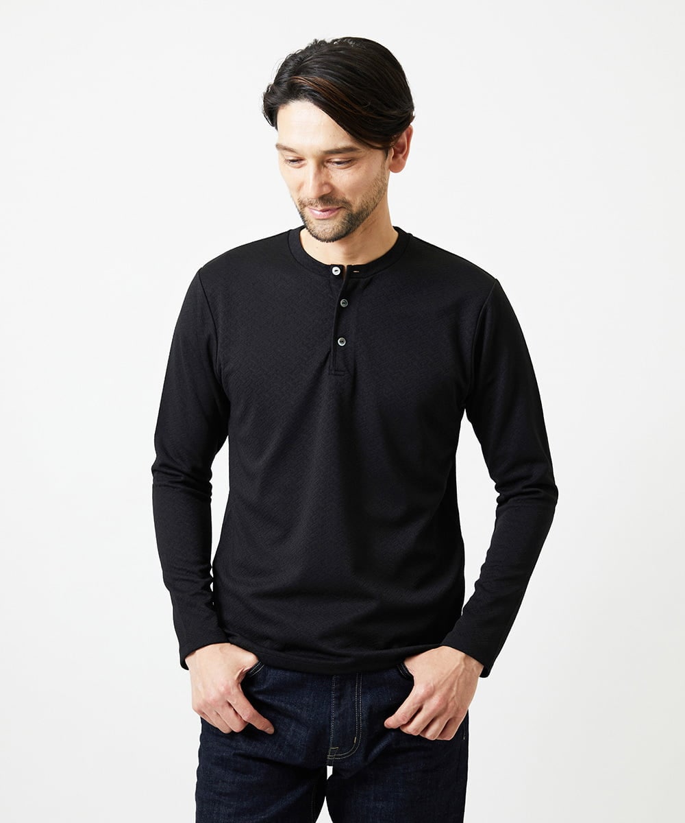 MNKAI54190 MICHEL KLEIN HOMME ジャガードヘンリーネック長袖カットソー