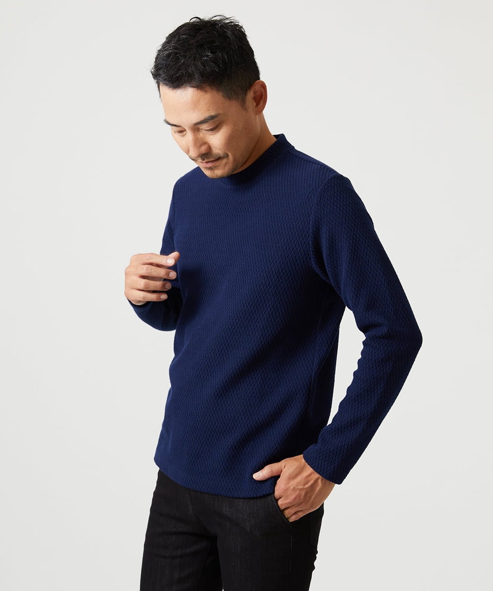 MNKAI55200 MICHEL KLEIN HOMME(ミッシェルクラン オム) ウェーブ柄クルーネックカットソー ネイビー