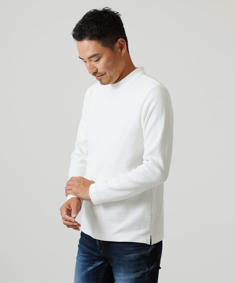 MNKAI55200 MICHEL KLEIN HOMME(ミッシェルクラン オム) ウェーブ柄クルーネックカットソー ホワイト