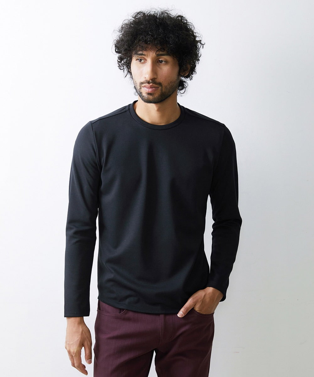 MNKAV03130 MICHEL KLEIN HOMME(ミッシェルクラン オム) ダブルジャージクルーネックカットソー ブラック(94)