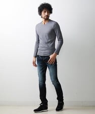 MNKAV06130 MICHEL KLEIN HOMME(ミッシェルクラン オム) 《日本製》オリジナルボタニカル柄カットソー グレー(92)