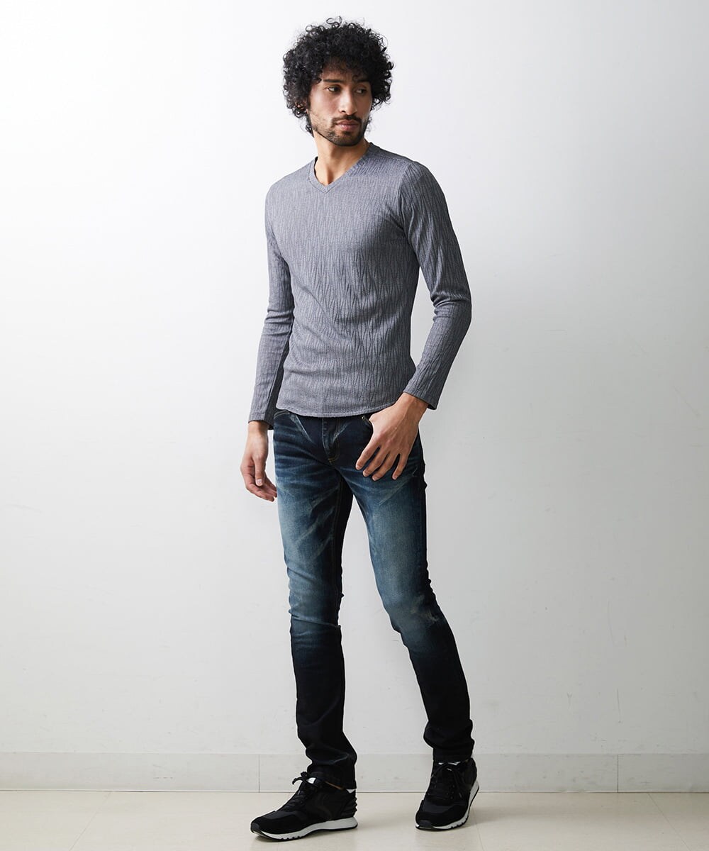 MNKAV06130 MICHEL KLEIN HOMME(ミッシェルクラン オム) 《日本製》オリジナルボタニカル柄カットソー グレー(92)