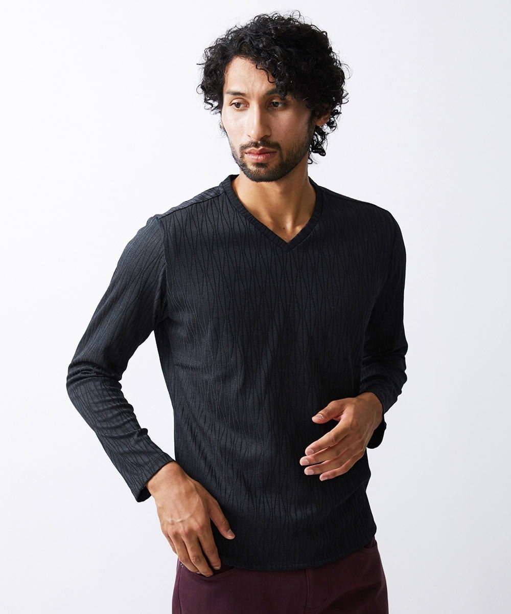 MNKAV06130 MICHEL KLEIN HOMME(ミッシェルクラン オム) 《日本製》オリジナルボタニカル柄カットソー ダークグレー(93)