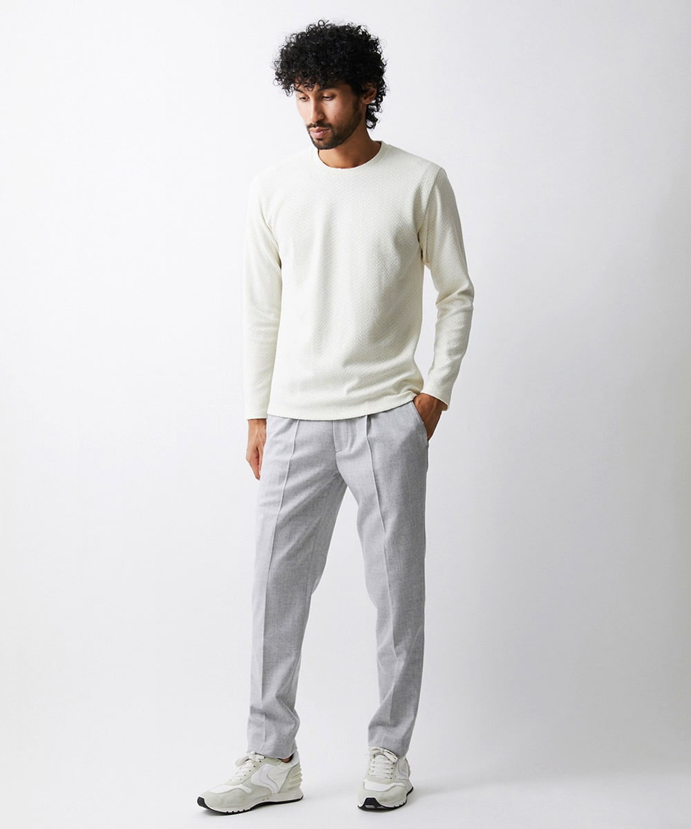 MNKAV52190 MICHEL KLEIN HOMME(ミッシェルクラン オム) ヘリンボン柄カットソー ホワイト
