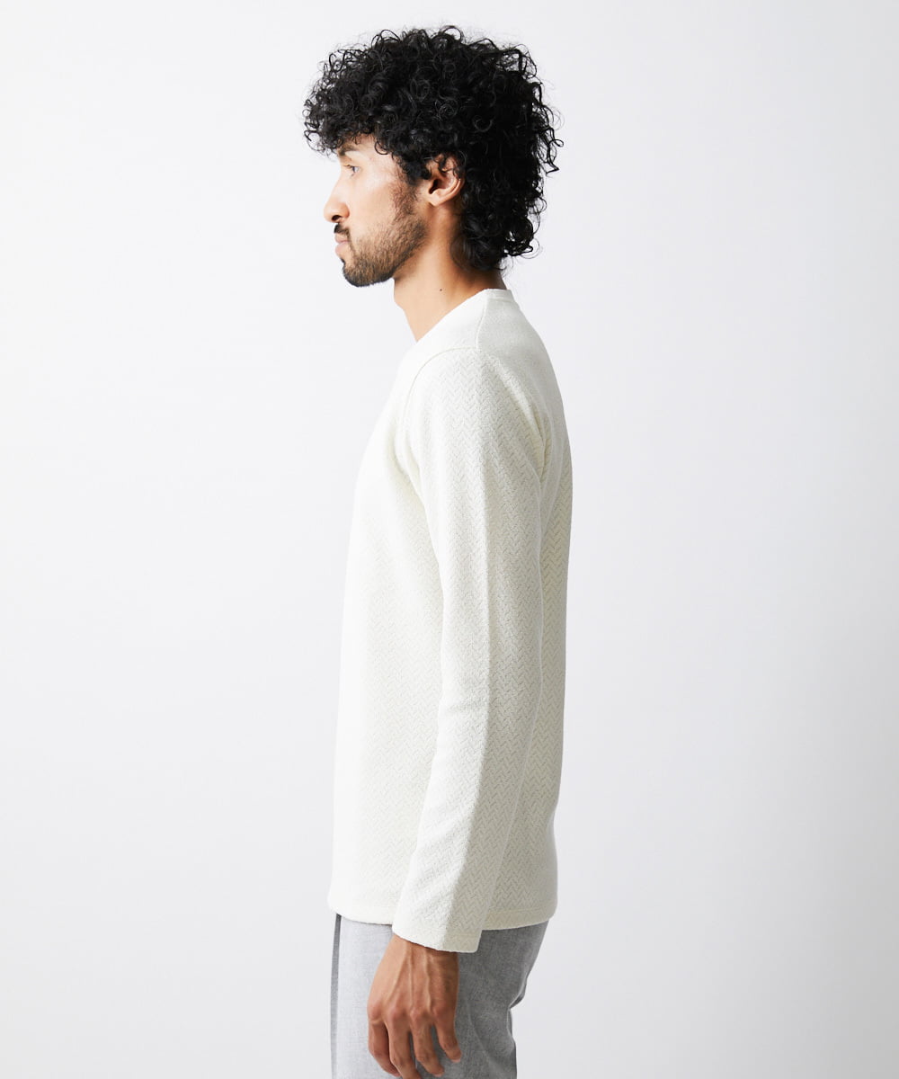MNKAV52190 MICHEL KLEIN HOMME(ミッシェルクラン オム) ヘリンボン柄カットソー ホワイト