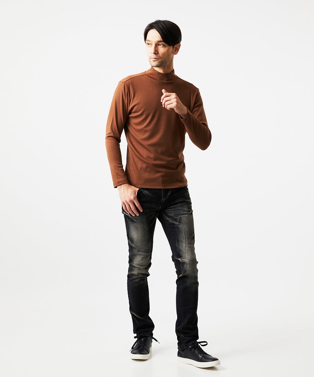 MNKCD68250 MICHEL KLEIN HOMME(ミッシェルクラン オム) 《日本製》スムースモックネック長袖カットソー ベージュ