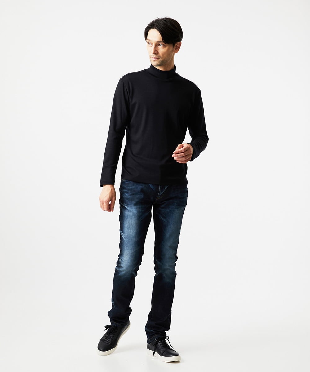 MNKCD68250 MICHEL KLEIN HOMME(ミッシェルクラン オム) 《日本製》スムースモックネック長袖カットソー ブラック