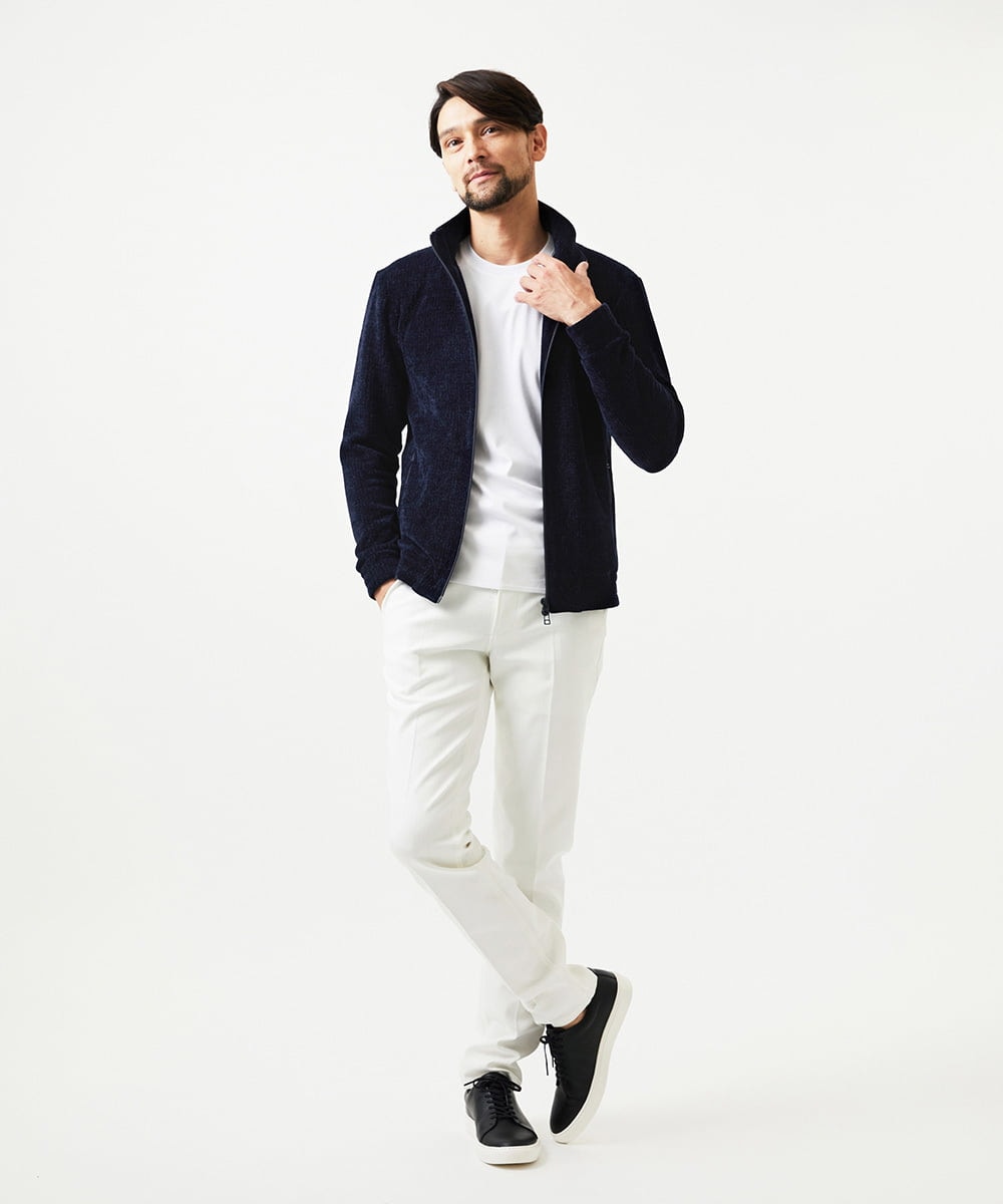 MNKCD70290 MICHEL KLEIN HOMME(ミッシェルクラン オム) スタンドカラーモールニットカーディガン ネイビー