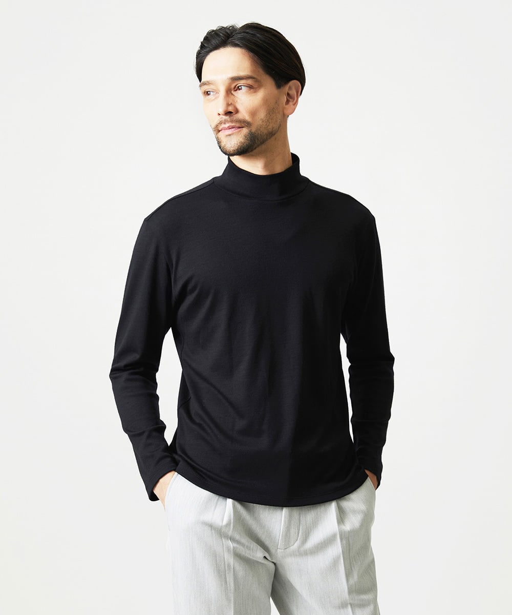 MNKCG68250 MICHEL KLEIN HOMME(ミッシェルクラン オム) 《日本製》スムースモックネックカットソー ブラック