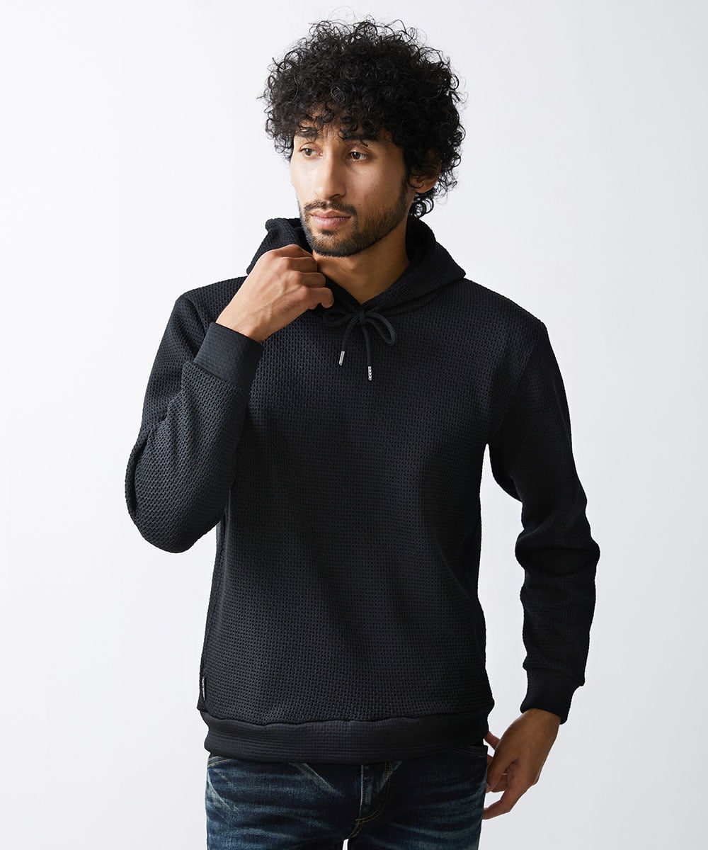 MNKCV42250 MICHEL KLEIN HOMME(ミッシェルクラン オム) ダブルフェイスプルオーバーパーカー ブラック