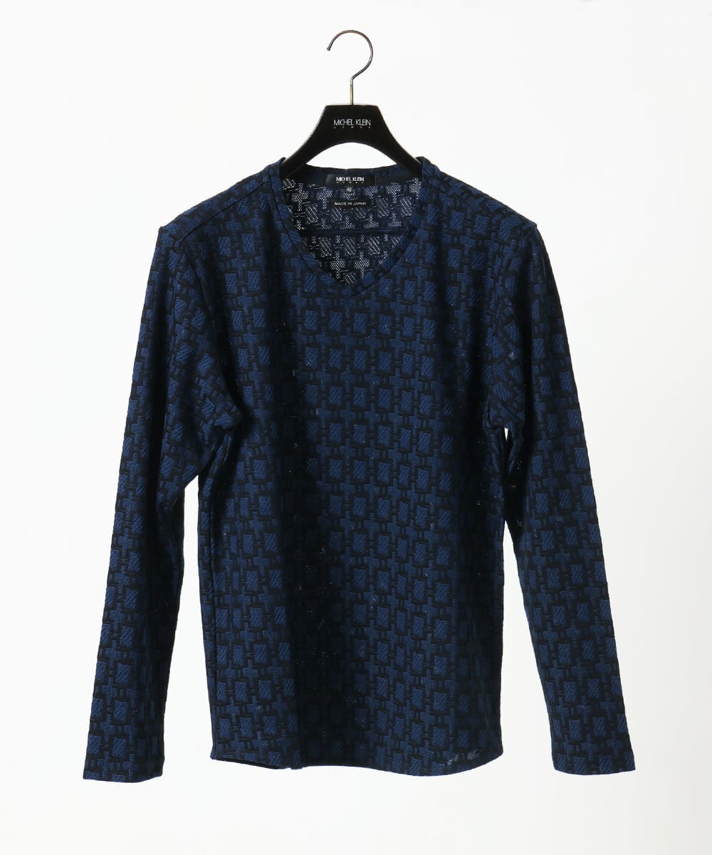 MNKDC50150 MICHEL KLEIN HOMME(ミッシェルクラン オム) 《日本製》リンクスVネック長袖カットソー ネイビー