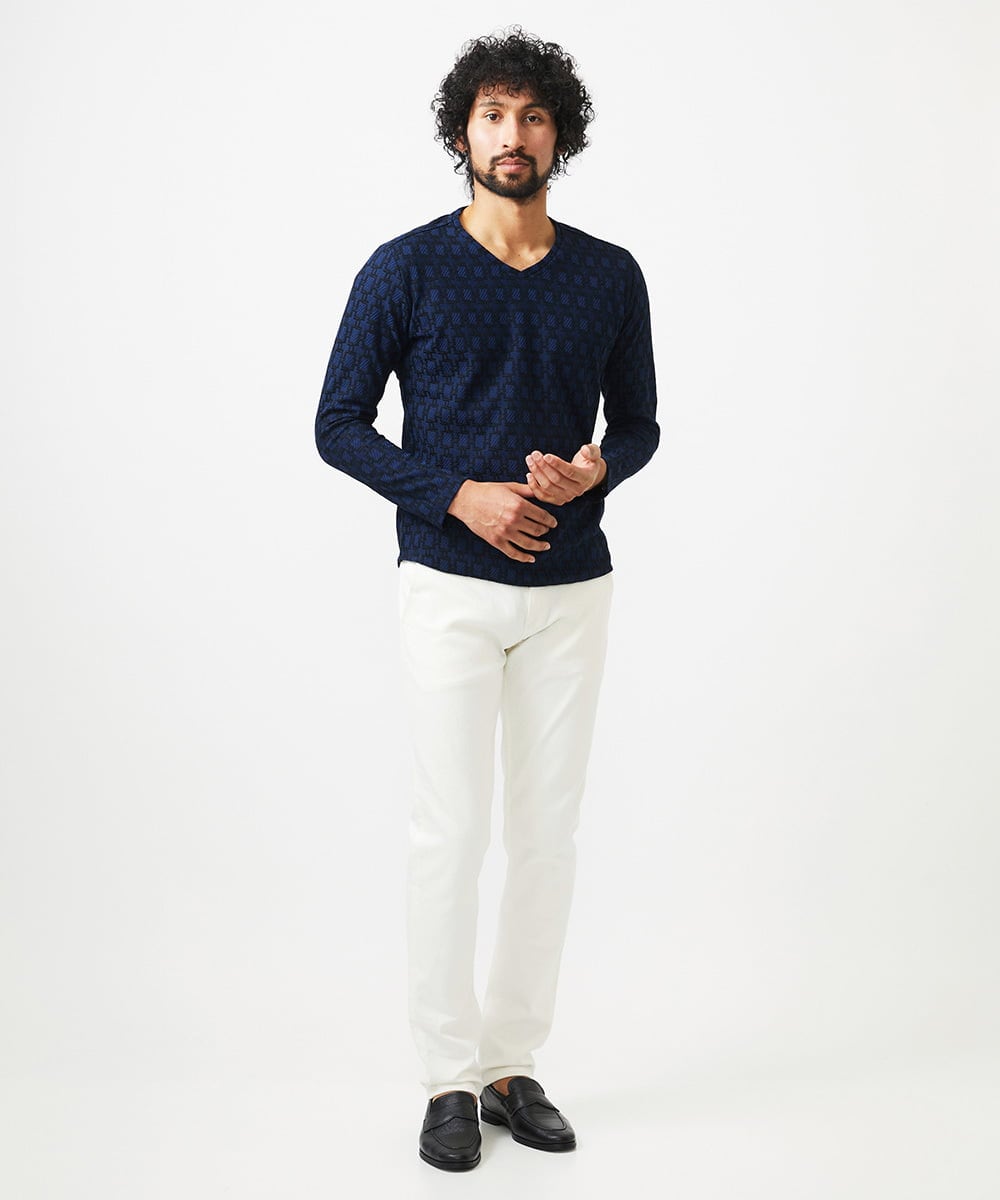 MNKDC50150 MICHEL KLEIN HOMME(ミッシェルクラン オム) 《日本製》リンクスVネック長袖カットソー ネイビー