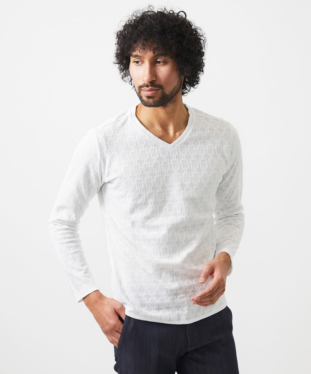 MNKDC50150 MICHEL KLEIN HOMME 《日本製》リンクスVネック長袖カットソー
