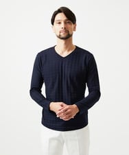 MNKDF50150 MICHEL KLEIN HOMME(ミッシェルクラン オム) チドリ柄Vネックカットソー ネイビー